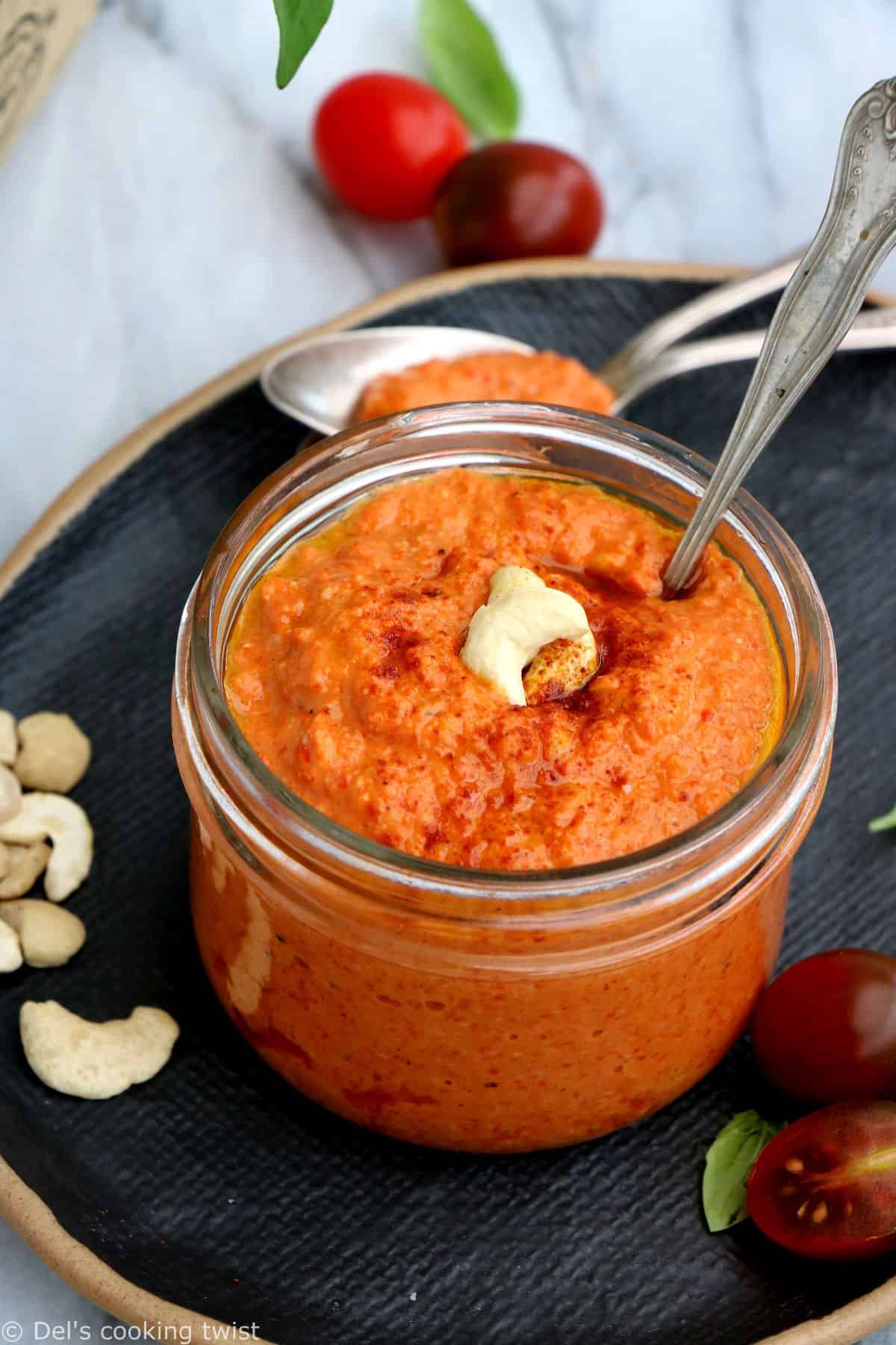 This rich and creamy cashew romesco sauce is nutty, smoky, and adds burst of flavors to any dish.