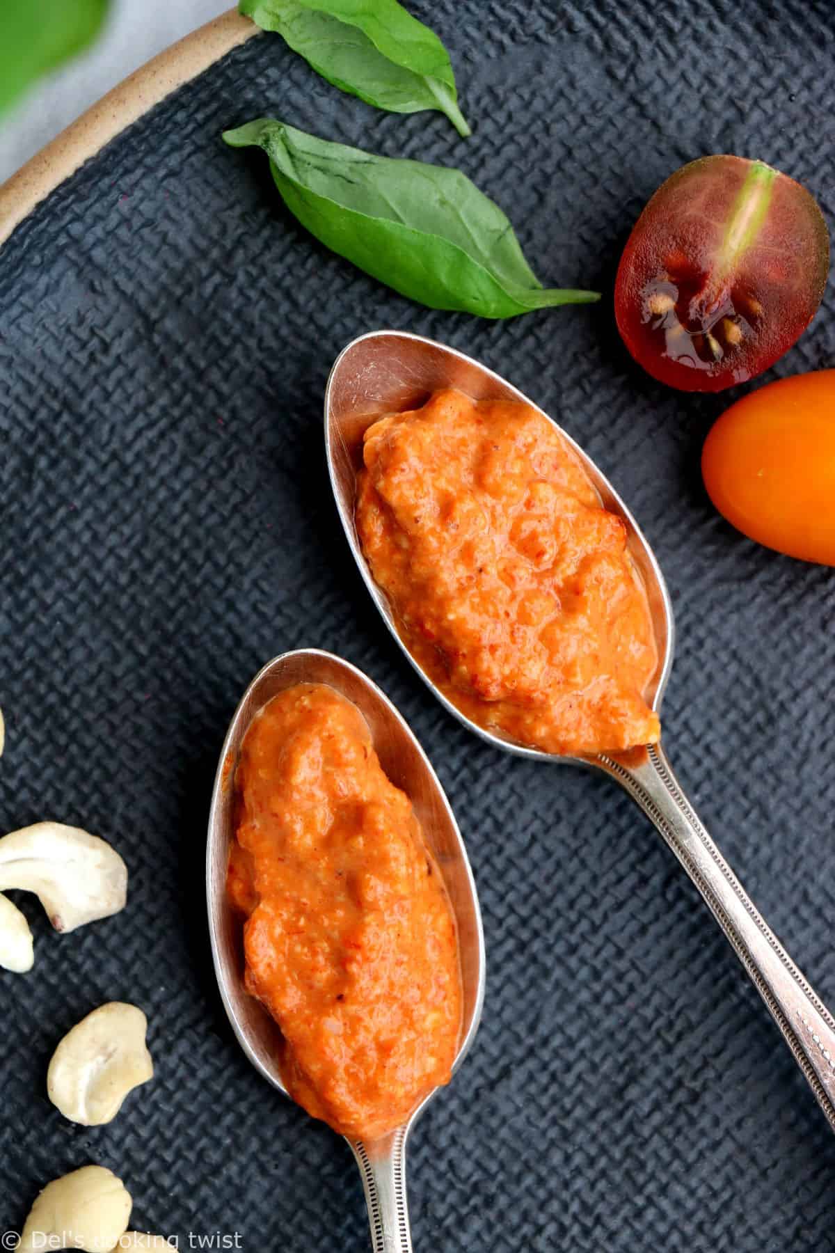 This rich and creamy cashew romesco sauce is nutty, smoky, and adds burst of flavors to any dish.