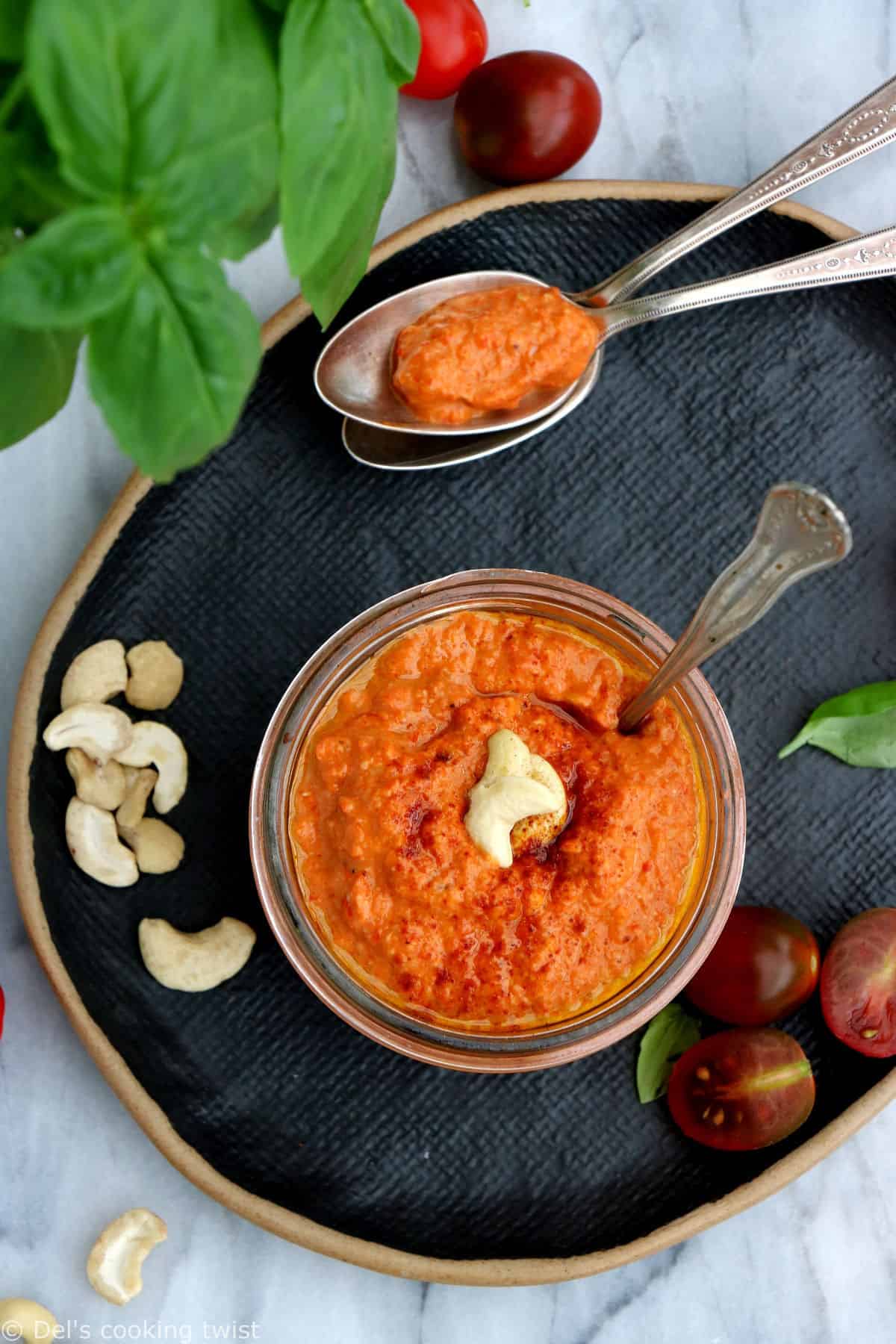 This rich and creamy cashew romesco sauce is nutty, smoky, and adds burst of flavors to any dish.