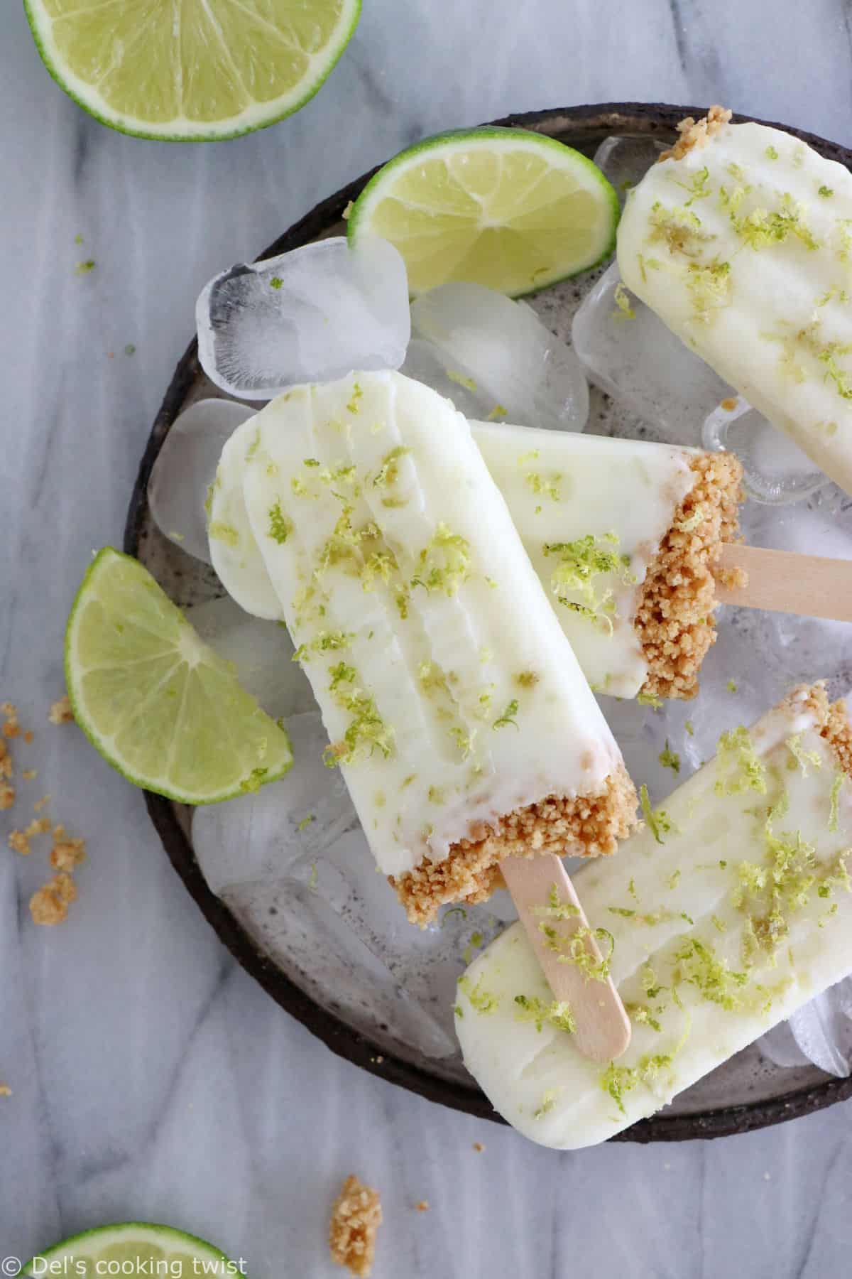 These key lime pie popsicles make the best refreshing summer treat. Quick and super easy to make with 3 main ingredients, they are lightly sweetened and also available in a gluten-free version.