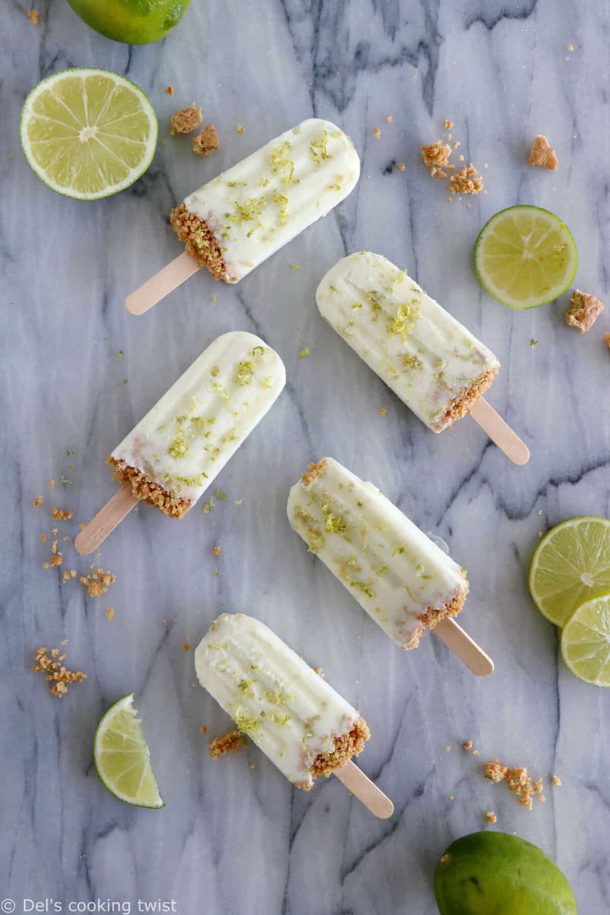 These key lime pie popsicles make the best refreshing summer treat. Quick and super easy to make with 3 main ingredients, they are lightly sweetened and also available in a gluten-free version.