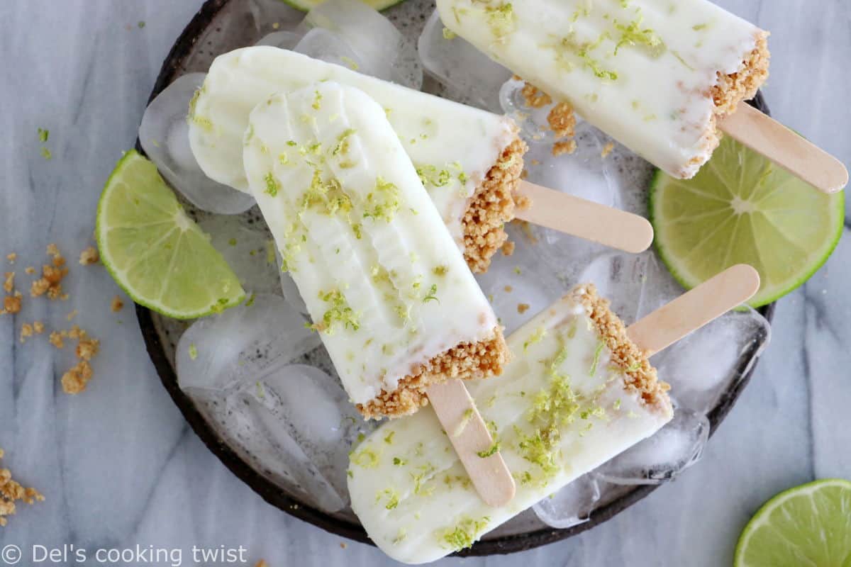 These key lime pie popsicles make the best refreshing summer treat. Quick and super easy to make with 3 main ingredients, they are lightly sweetened and also available in a gluten-free version.