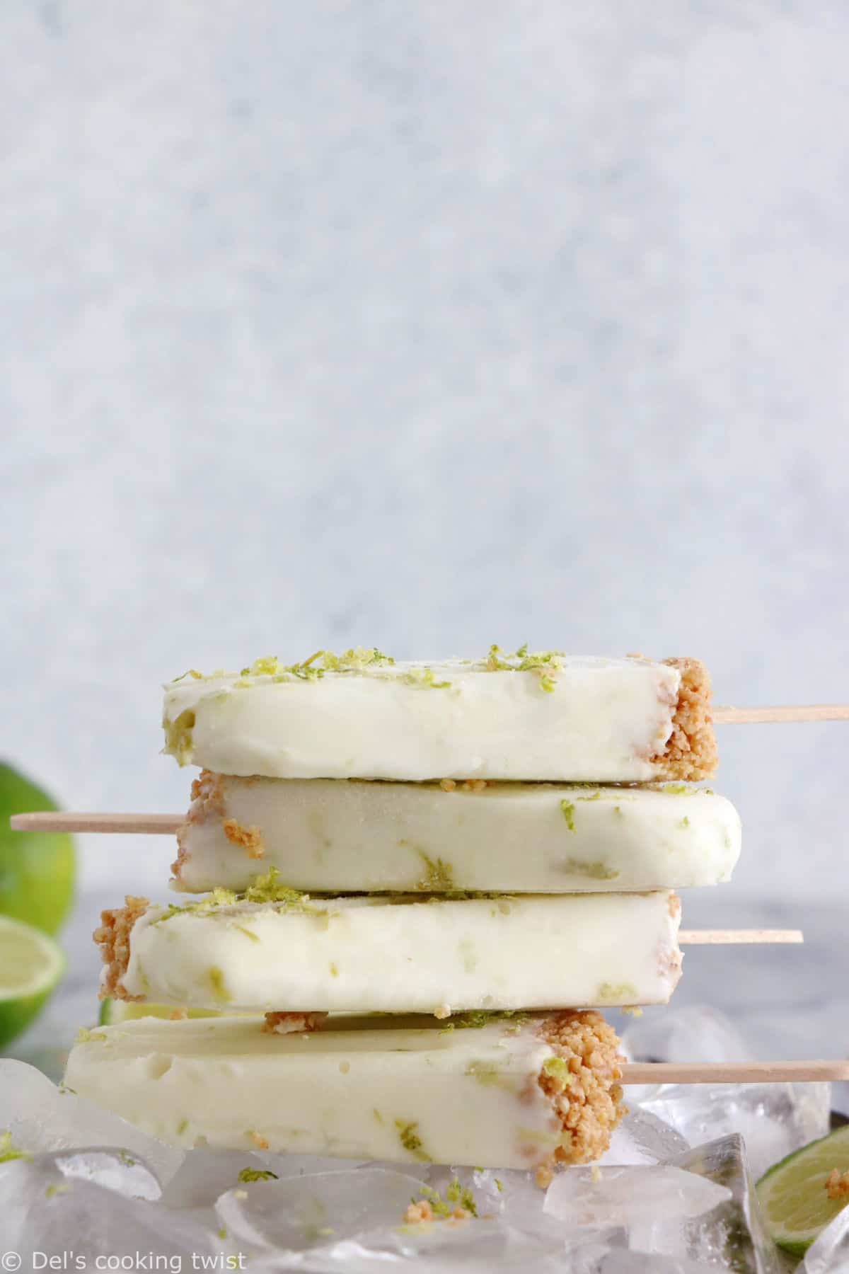 These key lime pie popsicles make the best refreshing summer treat. Quick and super easy to make with 3 main ingredients, they are lightly sweetened and also available in a gluten-free version.