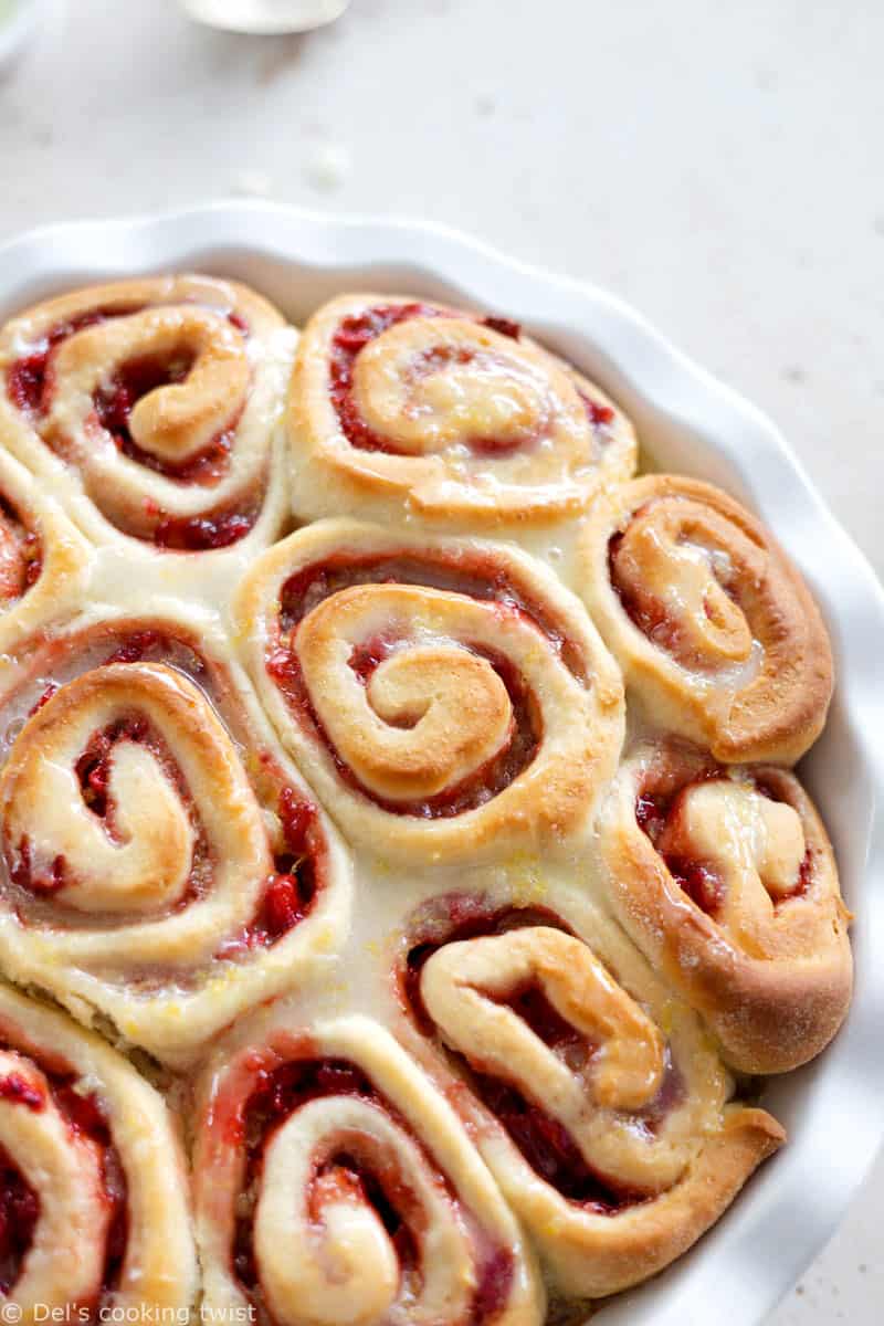 Perfect for weekend breakfast, these sweet strawberry rolls topped with a subtle lemon glaze are soft, pillowy, and beaming with strawberry flavor.