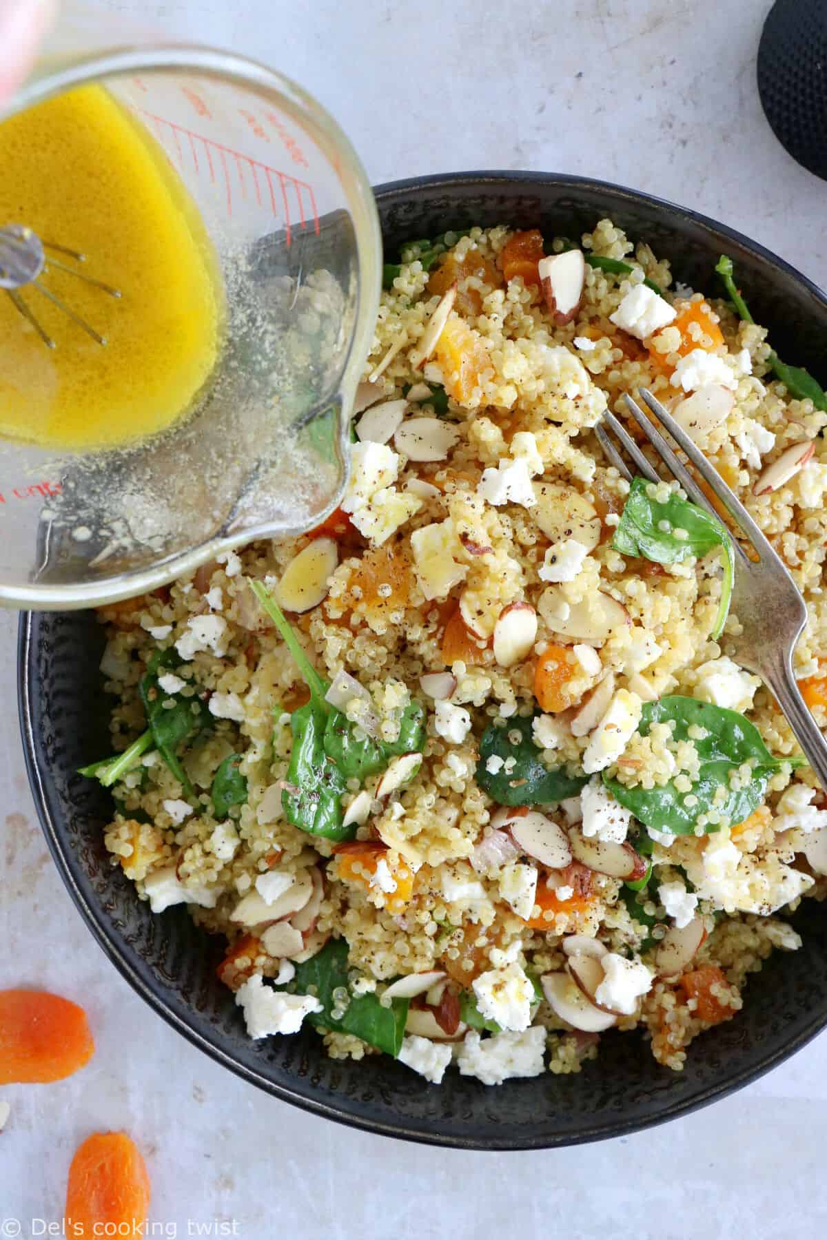 Up your salad game with this apricot and feta quinoa salad, tossed in a lemon curry dressing. Loaded with sweet and savory flavors, this vegetarian salad is also very nutritious and naturally gluten-free.