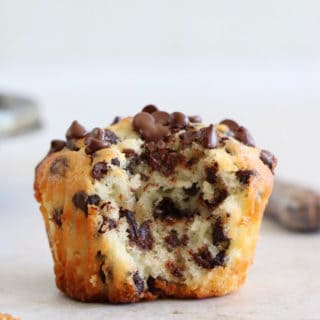 These are the BEST chocolate chip muffins. Easy to make, these muffins are fluffy, moist and tender, and loaded with mini chocolate chips.