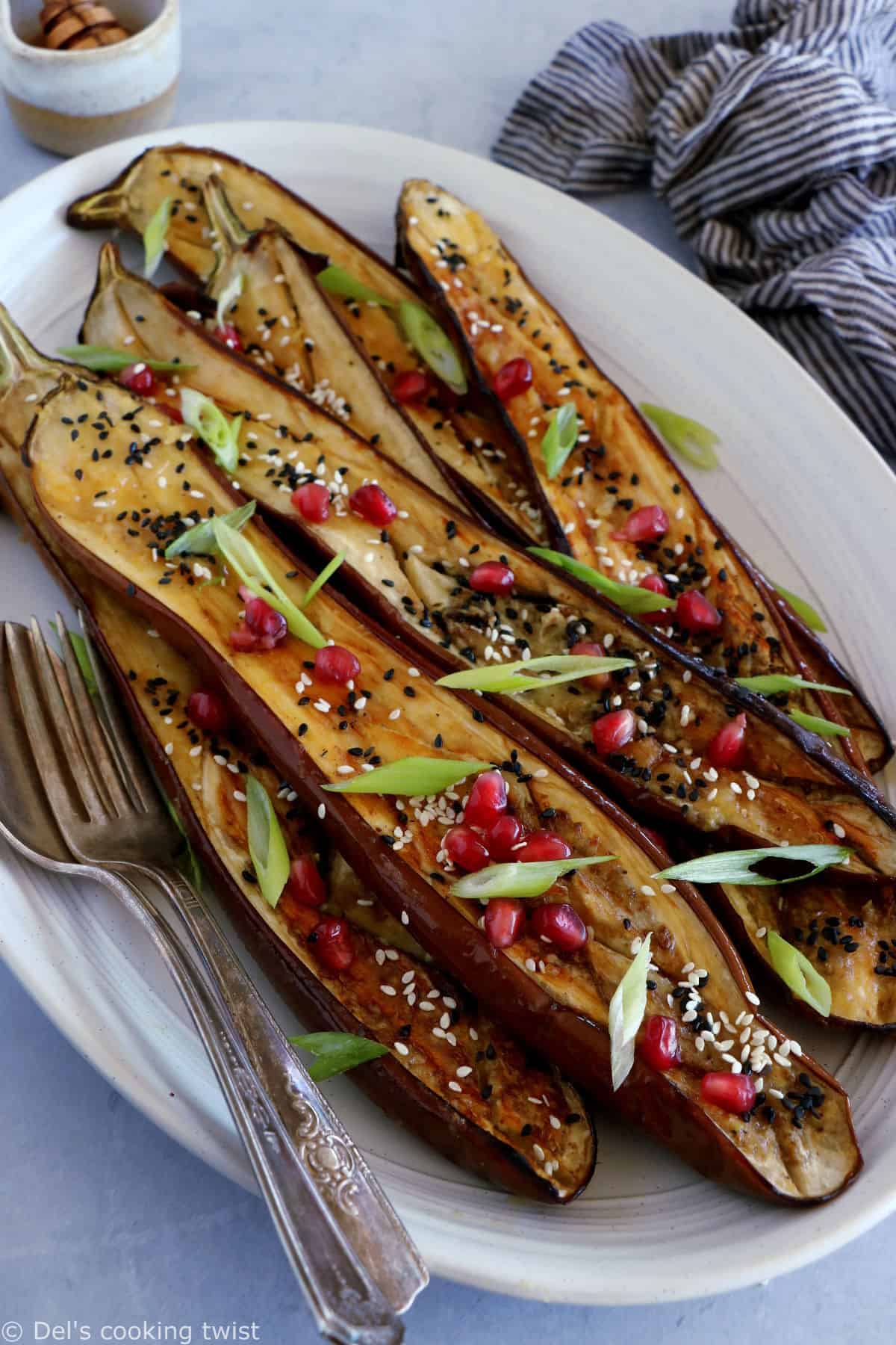 Miso-glazed Japanese eggplant (Nasu Dengaku) is a traditional Japanese side dish, loaded with umami flavors. Ready within 30 minutes, this easy recipe yields some delicious tender eggplant slices, caramelized with a sweet and salty miso glaze.