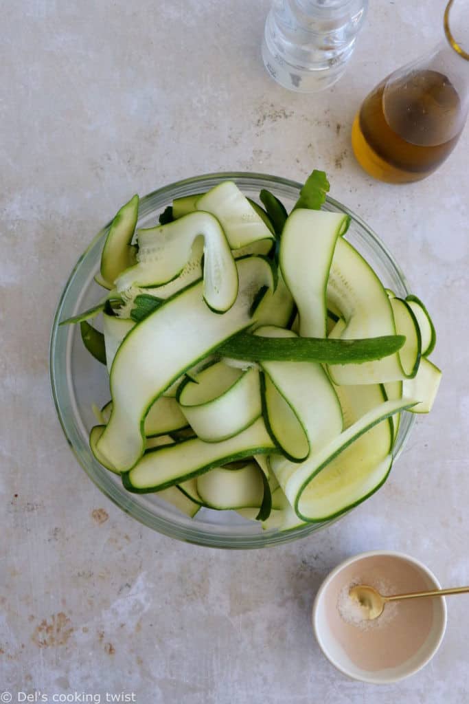 This beautiful zucchini galette is prepared with honey zucchini ribbons, toasted hazelnuts, and some burrata cheese bursting with refreshing flavors.