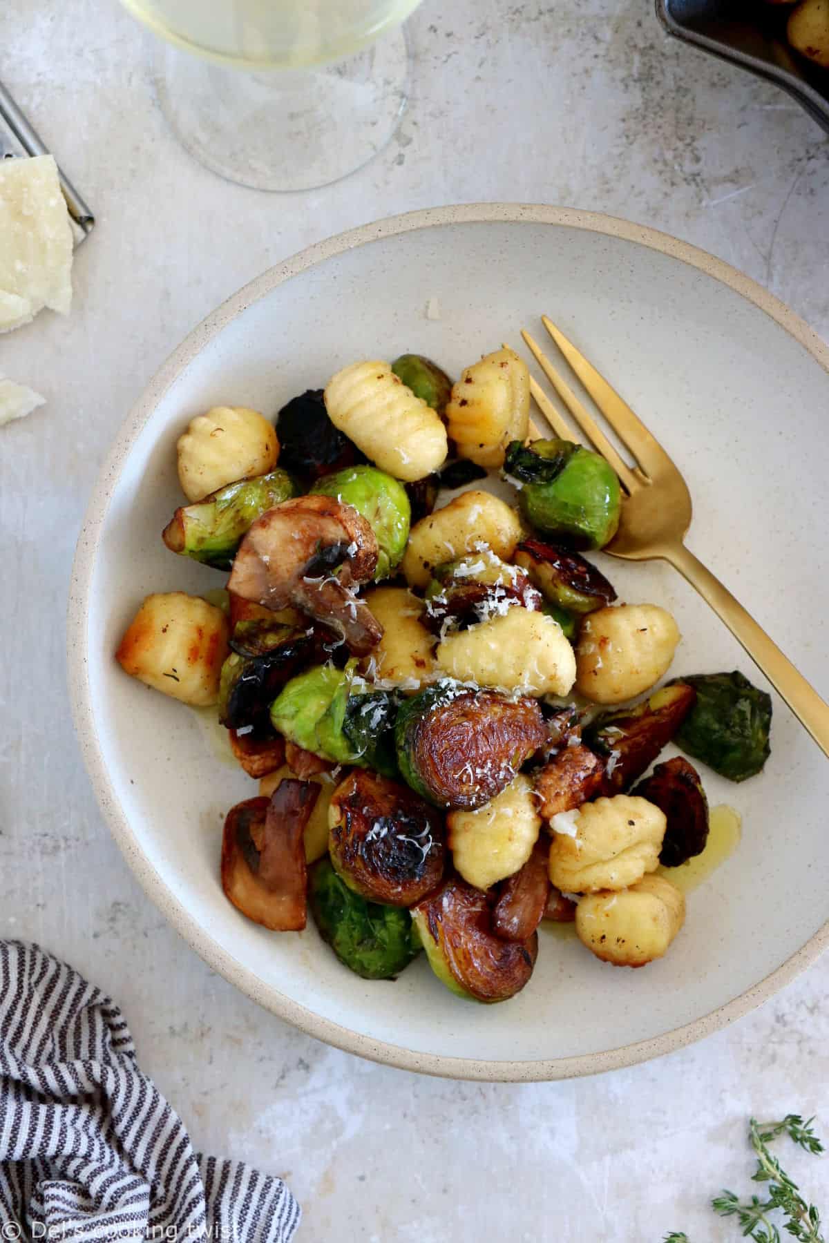 Mushrooms and Brussels sprouts gnocchi feature some crispy maple roasted Brussels sprouts, combined with garlic brown butter pan-fried gnocchi.