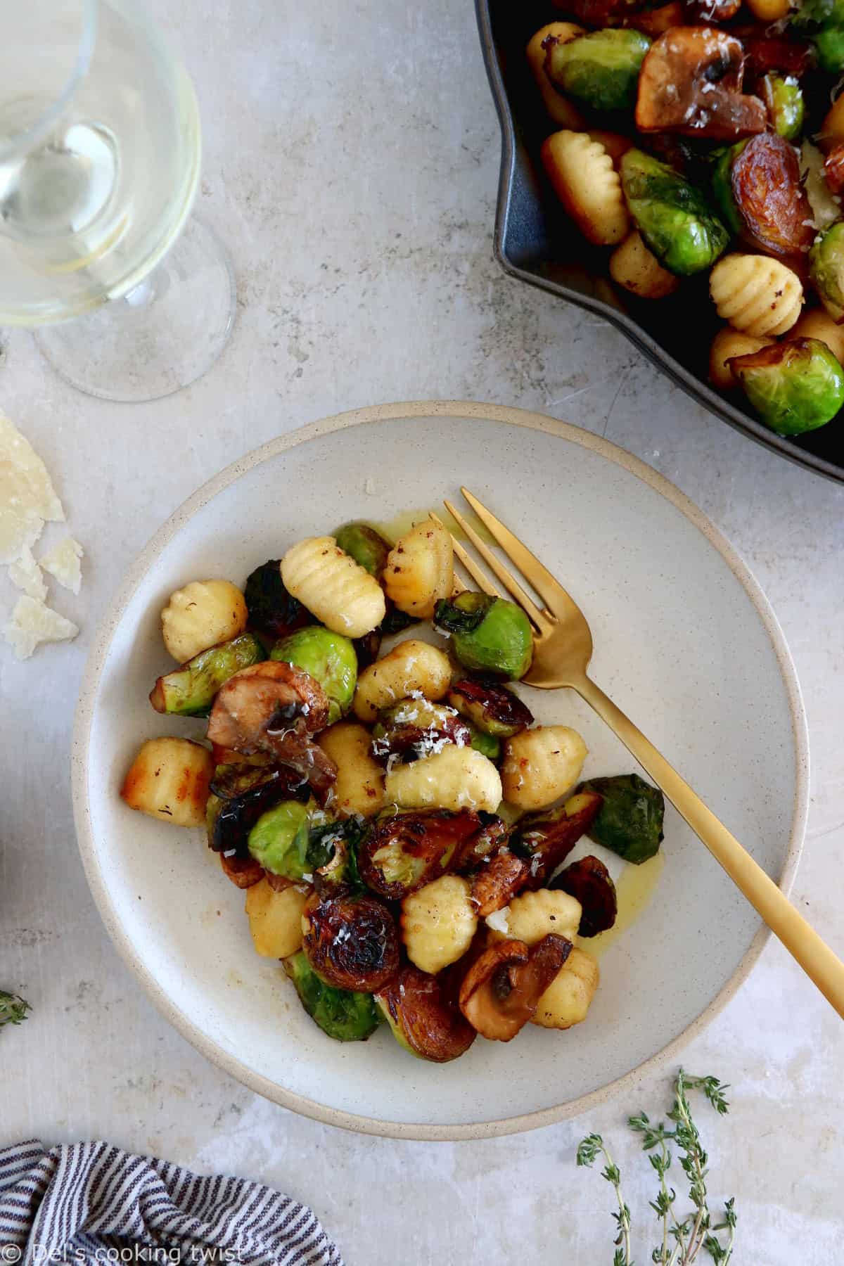 Mushrooms and Brussels sprouts gnocchi feature some crispy maple roasted Brussels sprouts, combined with garlic brown butter pan-fried gnocchi.