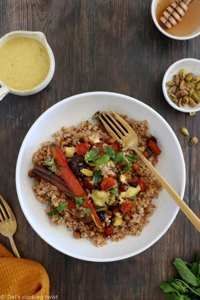 These caramelized carrots and chickpeas with bulgur make an impressive side or vegetarian main for those cozy days out there.