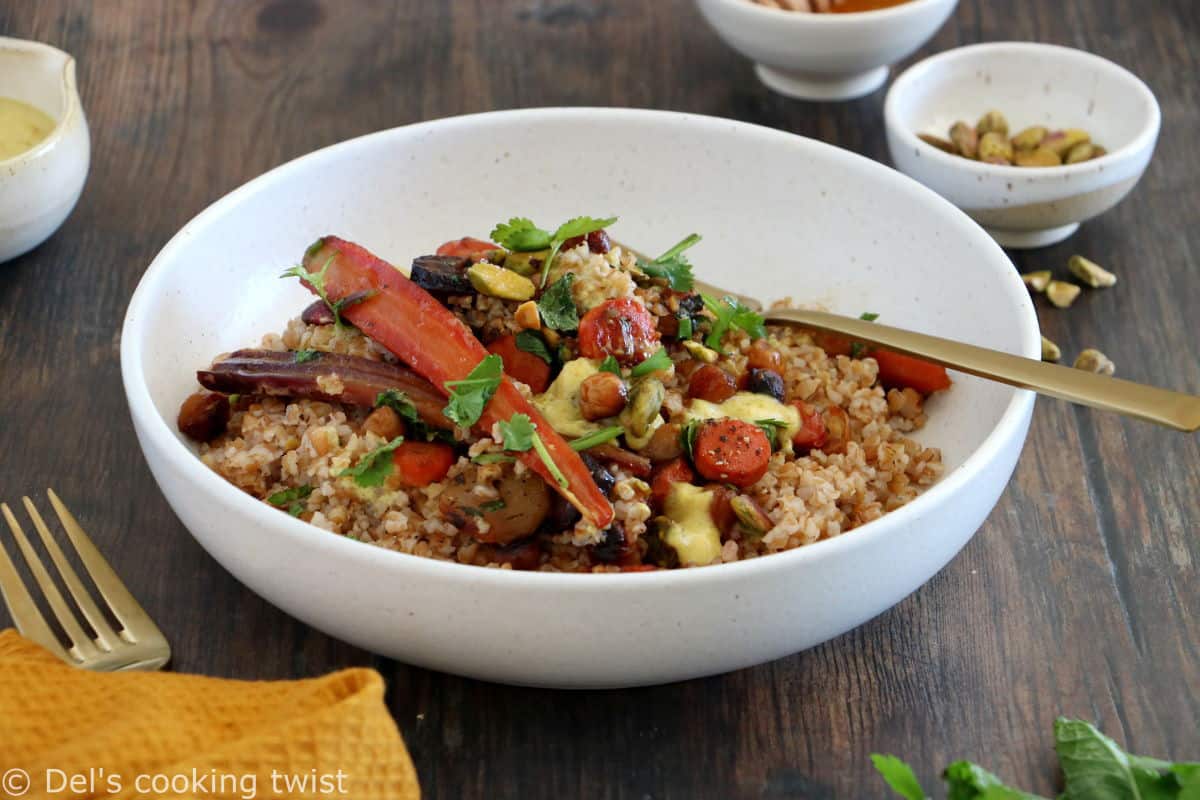 These caramelized carrots and chickpeas with bulgur make an impressive side or vegetarian main for those cozy days out there.