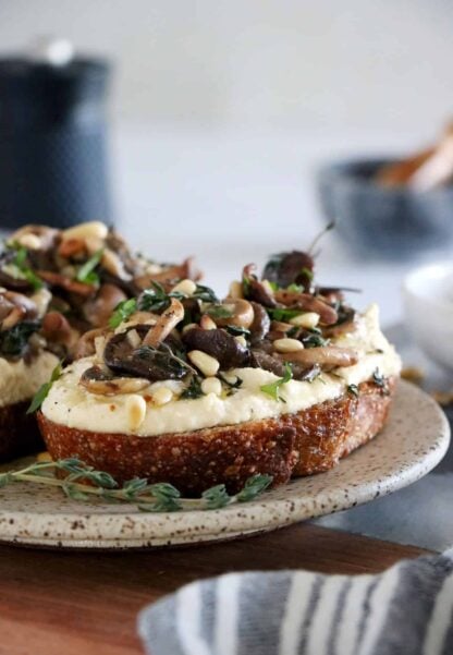 Garlic Mushroom Toast with Hummus makes a simple, healthy savory snack, loaded with fall flavors.
