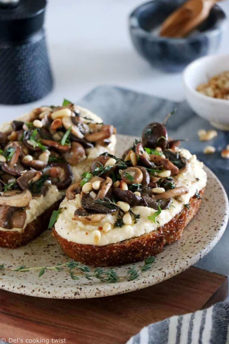 Fall Musroom Toast Garlic Mushroom Toast with Hummus - Del's cooking twist