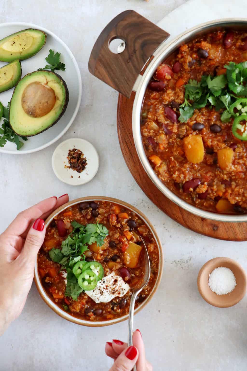 Vegetarian Butternut Squash Quinoa Chili Del's cooking twist