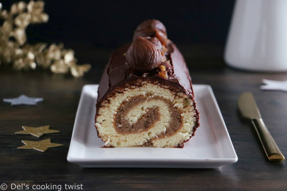 Chocolate Chestnut Christmas Roll Cake