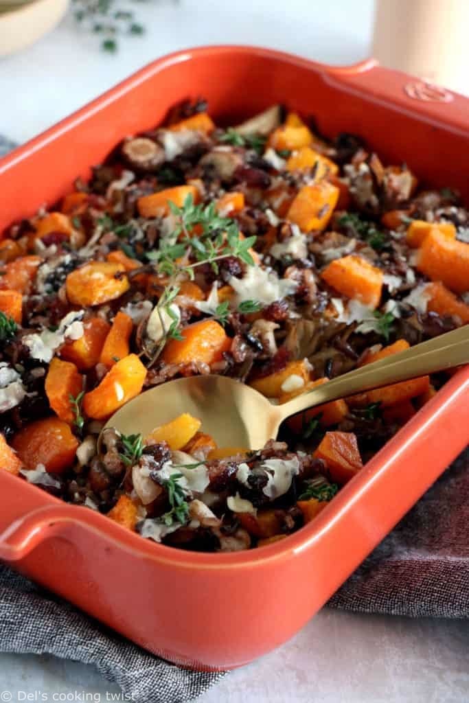 Le riz sauvage à la courge butternut et aux champignons, c’est un plat familial qui convient aussi bien en accompagnement qu’en plat unique végétarien.