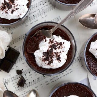 Chocolate pots de crème are rich and creamy French chocolate custards with intense chocolate flavors.