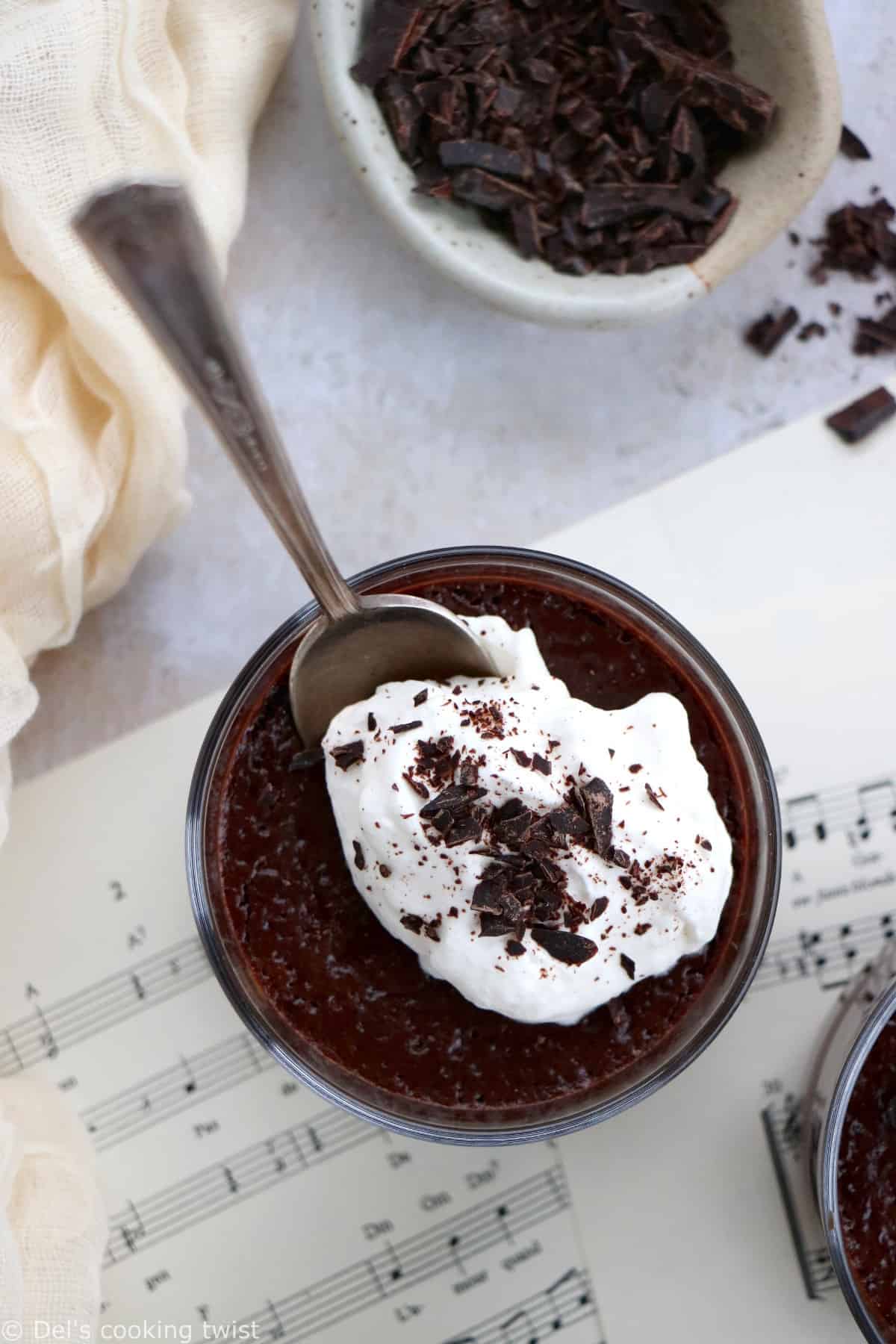 Chocolate pots de crème are rich and creamy French chocolate custards with intense chocolate flavors.