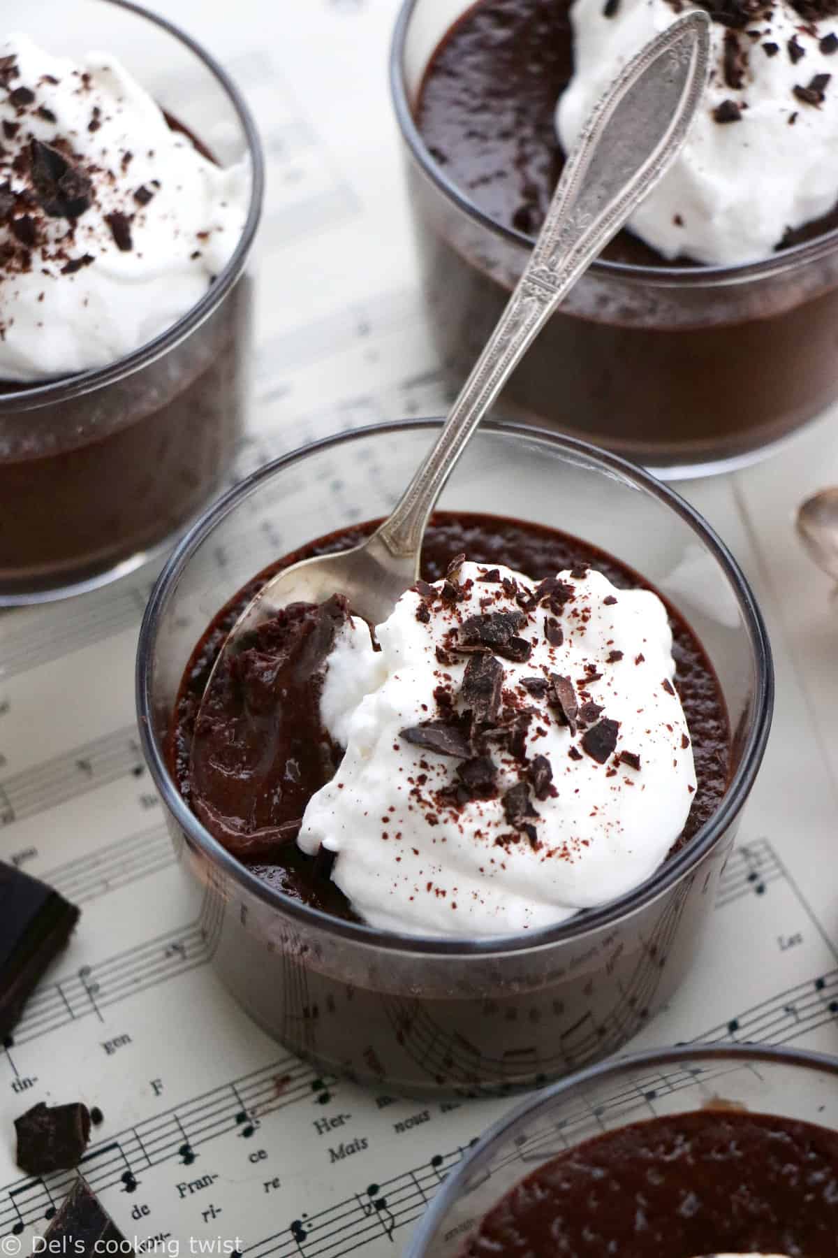 Chocolate pots de crème are rich and creamy French chocolate custards with intense chocolate flavors.