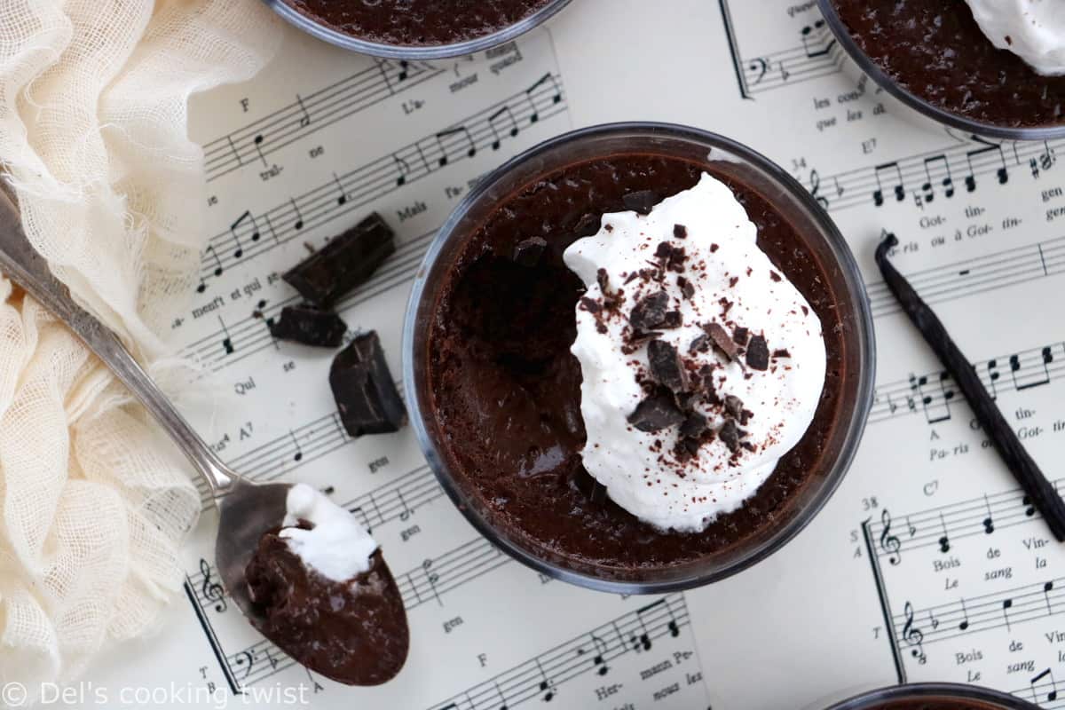 Chocolate pots de crème are rich and creamy French chocolate custards with intense chocolate flavors.