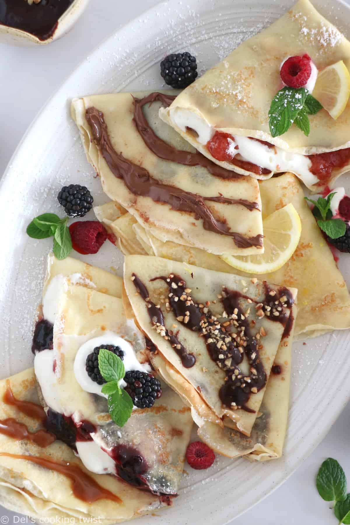 Delicious dessert crepes with pudding 