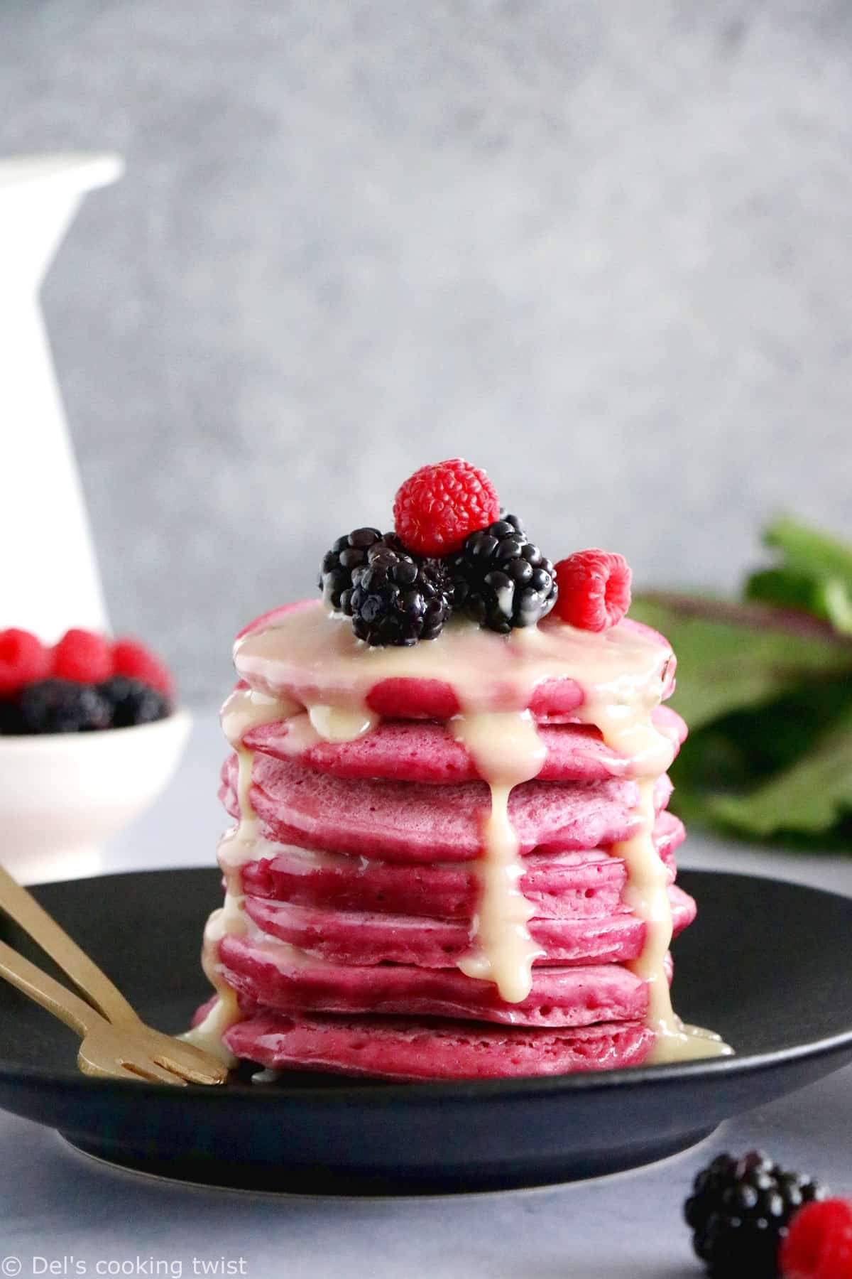 Pink beet pancakes are fluffy, vibrant in color, and make a delicious and super fun breakfast for kids or for Valentine's Day!