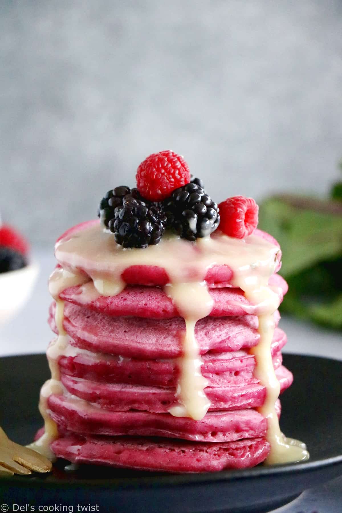 Pink beet pancakes are fluffy, vibrant in color, and make a delicious and super fun breakfast for kids or for Valentine's Day!