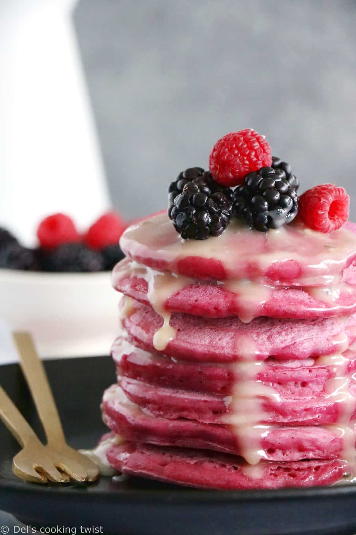 Pink beet pancakes are fluffy, vibrant in color, and make a delicious and super fun breakfast for kids or for Valentine's Day!