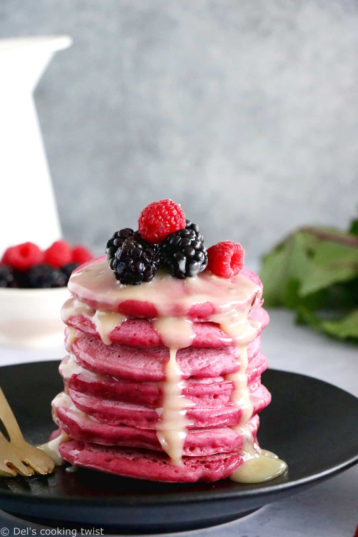 Pink beet pancakes are fluffy, vibrant in color, and make a delicious and super fun breakfast for kids or for Valentine's Day!