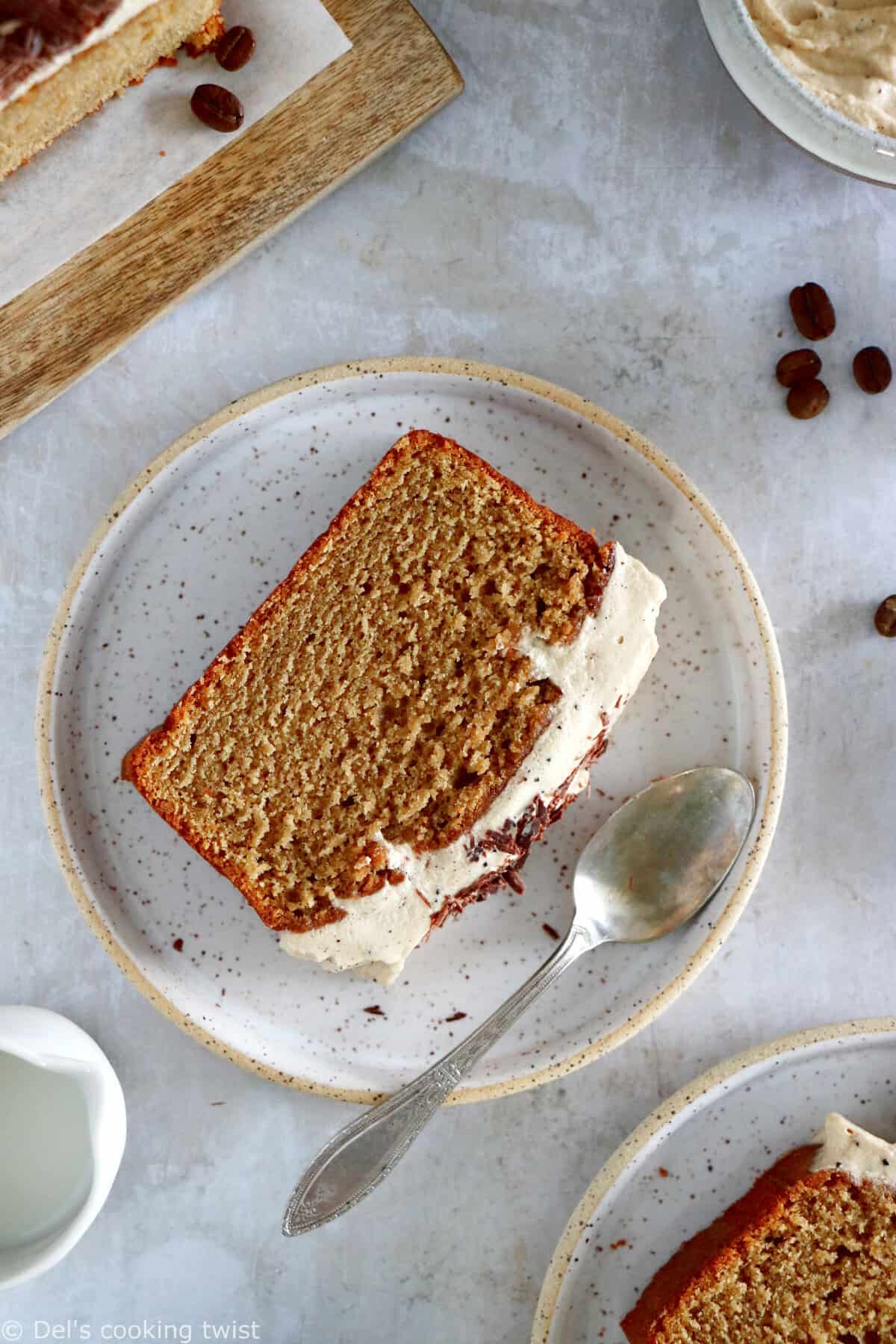 Rich in coffee flavors, this rich and moist coffee loaf cake with espresso frosting will be perfect for an afternoon tea or to serve as a dessert with a cup of coffee. 