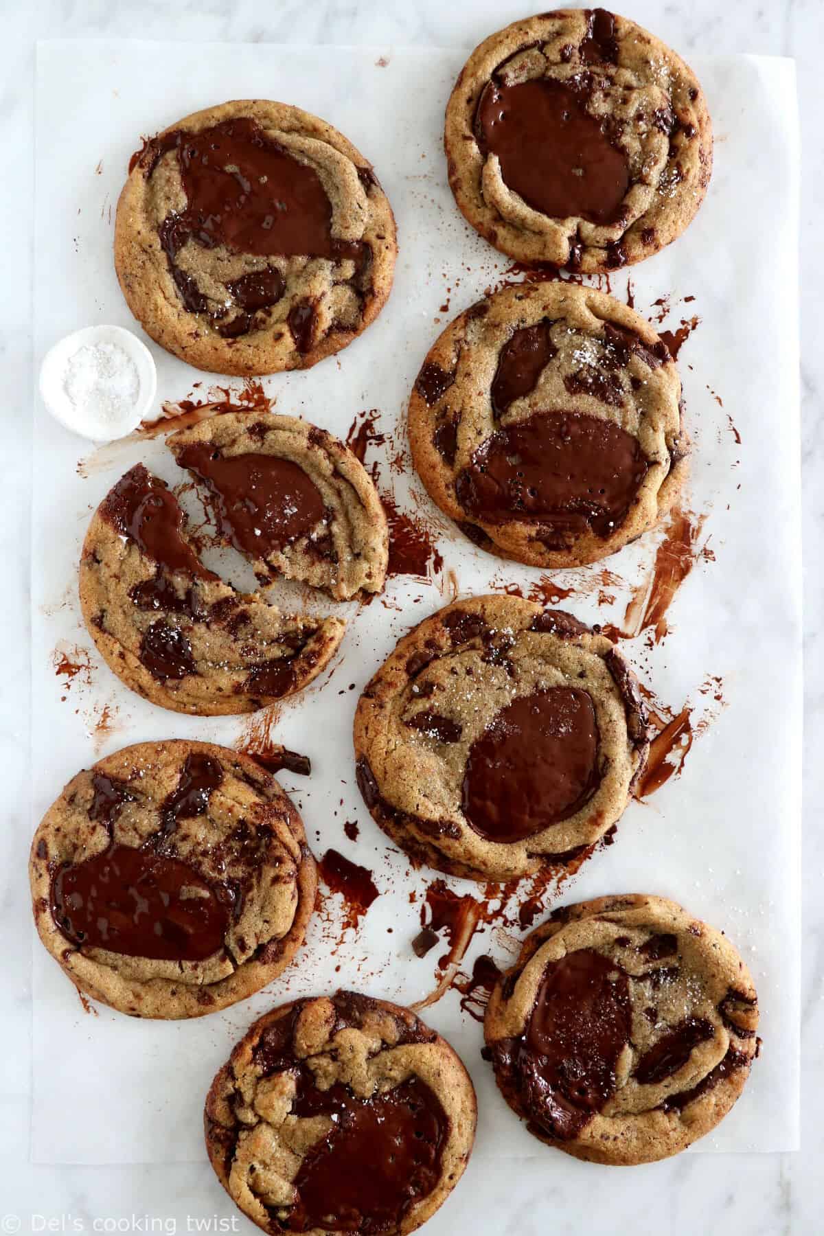Espresso brown butter chocolate chunk cookies are buttery, chewy and slightly crispy, oozing with chocolate and intense espresso flavors.