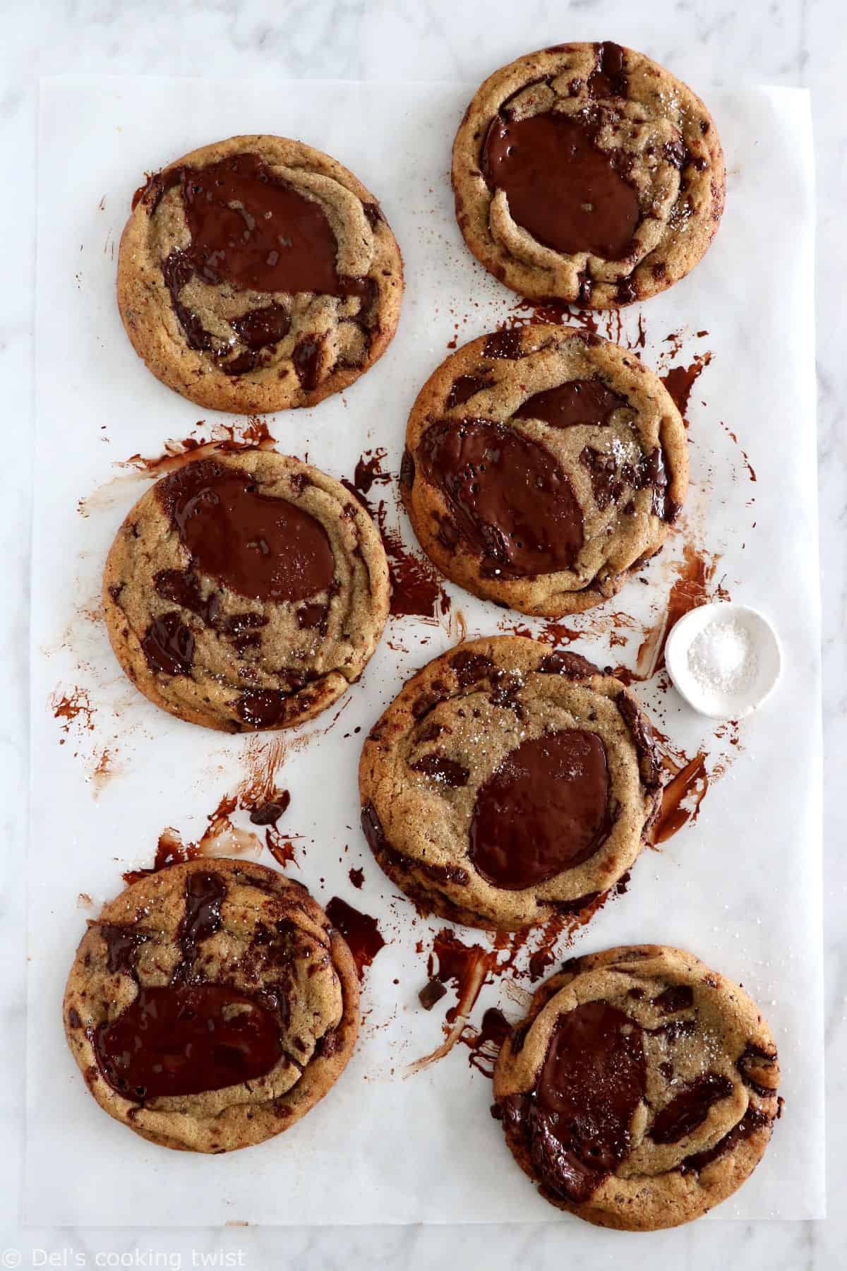 Espresso brown butter chocolate chunk cookies are buttery, chewy and slightly crispy, oozing with chocolate and intense espresso flavors.