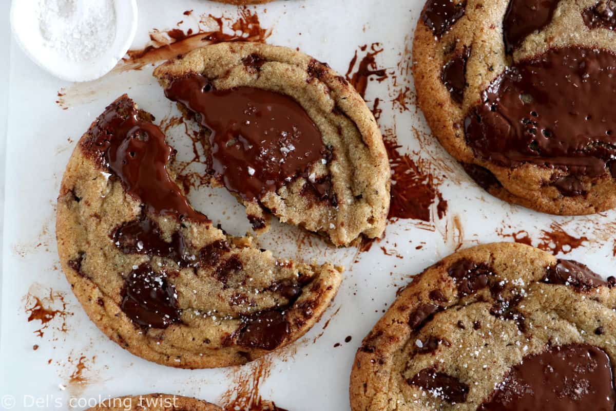 Espresso brown butter chocolate chunk cookies are buttery, chewy and slightly crispy, oozing with chocolate and intense espresso flavors.