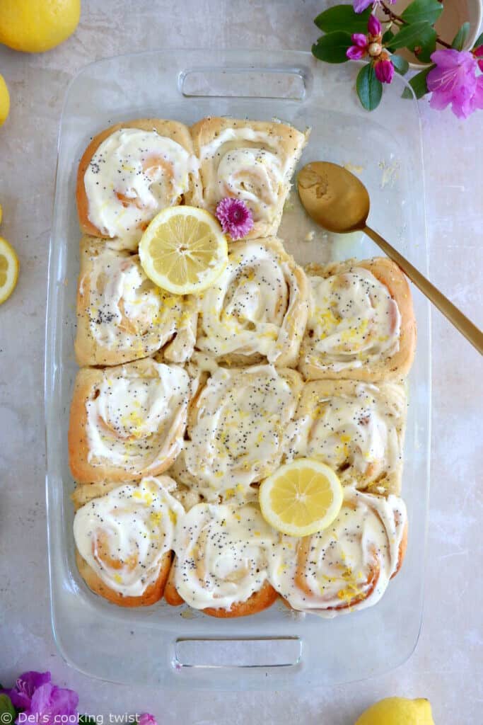 Lemon poppy seed sweet rolls are incredibly soft and fluffy, loaded with lemony flavors, and topped with an ooey-gooey cream cheese frosting.