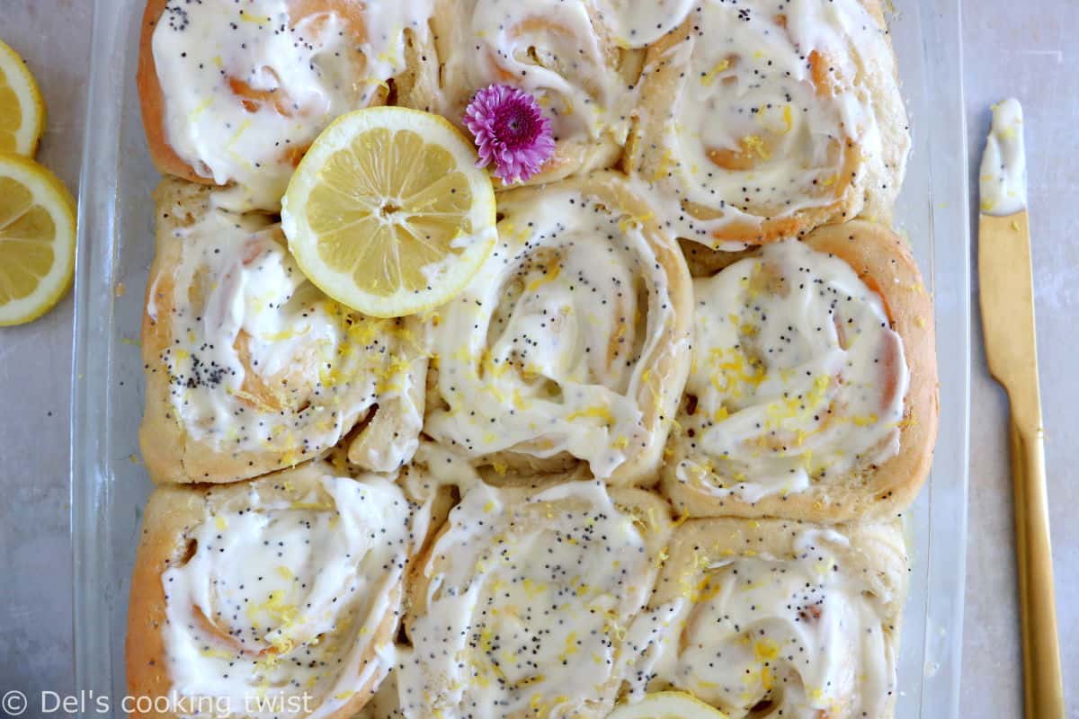 Lemon poppy seed sweet rolls are incredibly soft and fluffy, loaded with lemony flavors, and topped with an ooey-gooey cream cheese frosting.