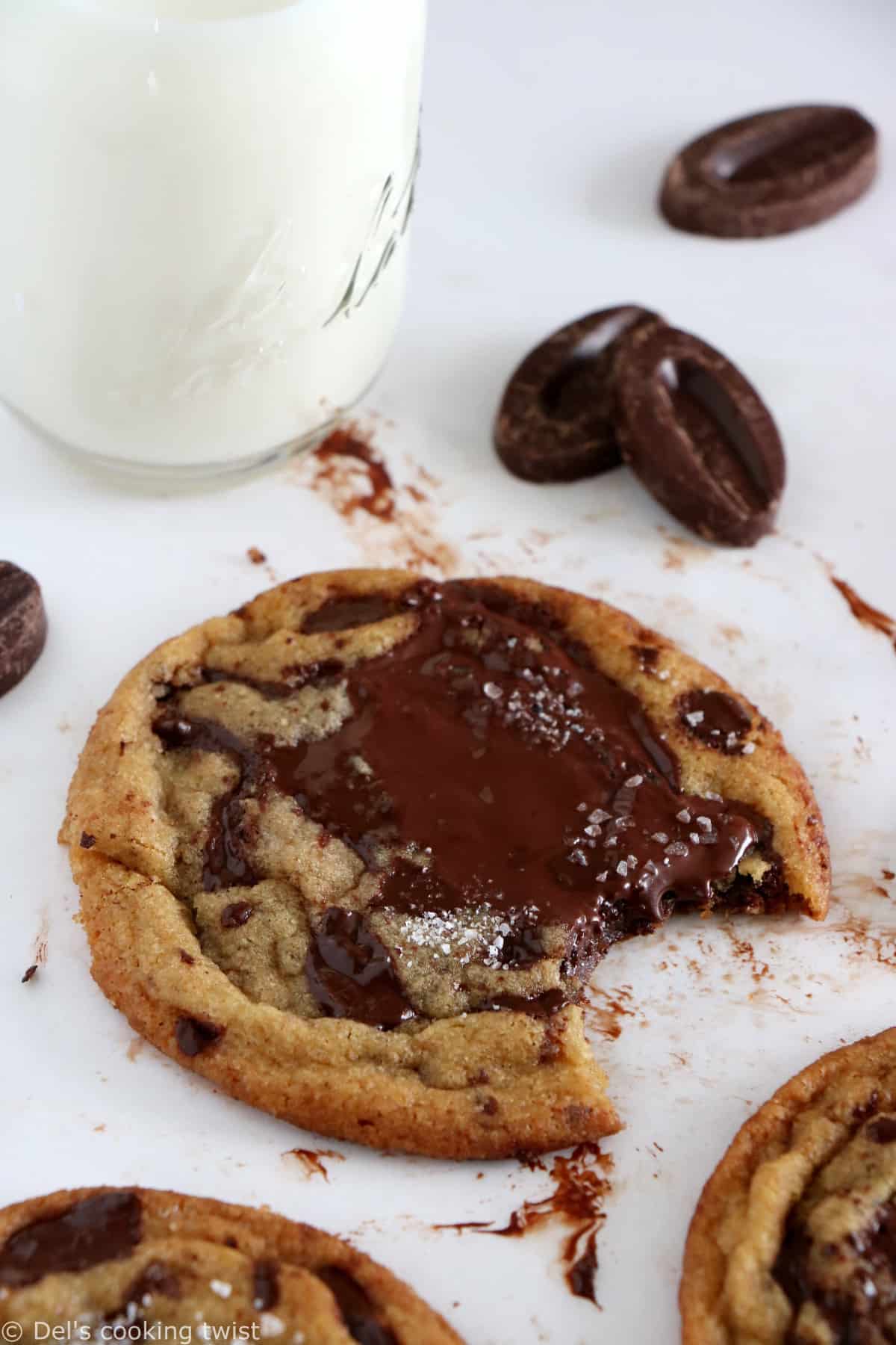 The BEST chocolate chip cookies are soft, buttery, with a slightly puffy, inflated texture, and oozing with melted chocolate puddles.
