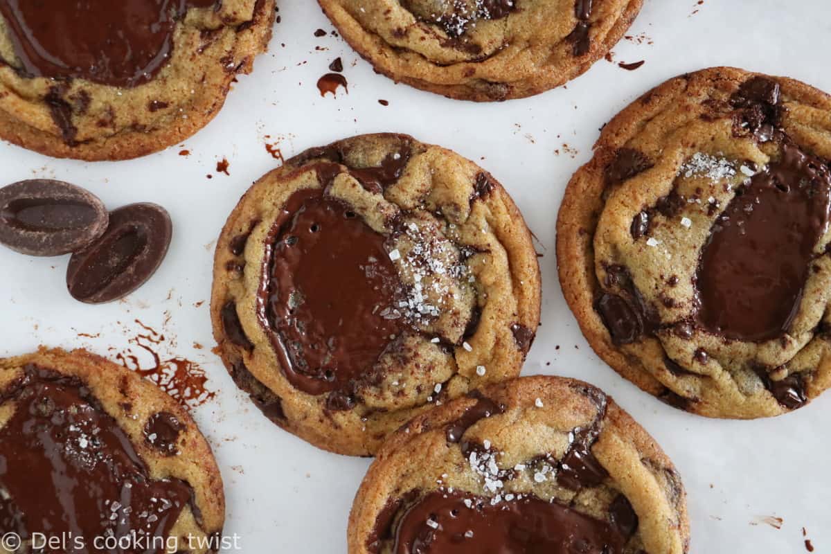 The BEST chocolate chip cookies are soft, buttery, with a slightly puffy, inflated texture, and oozing with melted chocolate puddles.