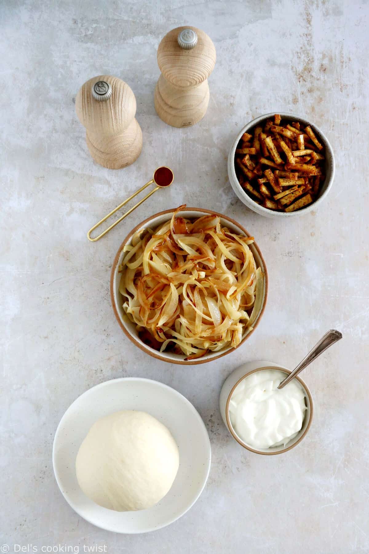 Vegetarian flammekueche is a spin on the traditional dish originated from Alsace, here prepared with smoked tofu.