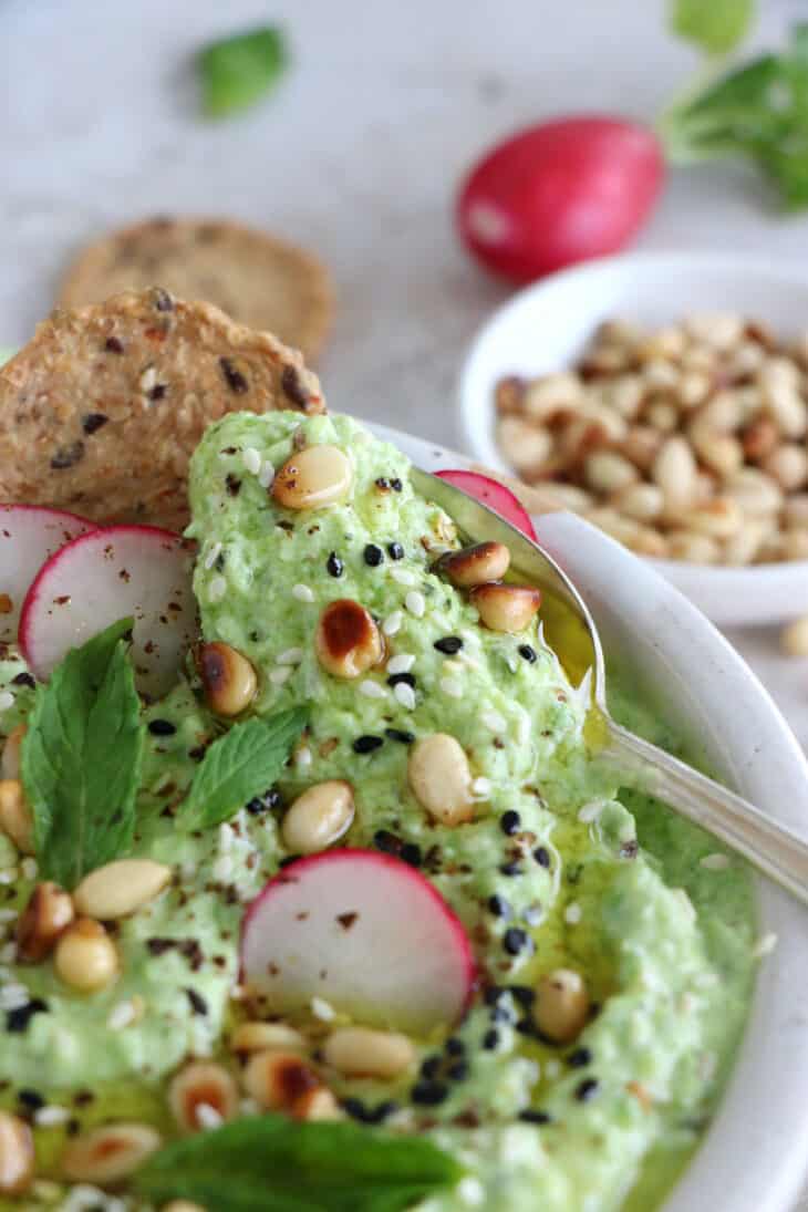 Green pea ricotta dip with mint is a simple and healthy dip, packed with refreshing flavors. Ready within minutes, it's the perfect appetizer for summer parties!