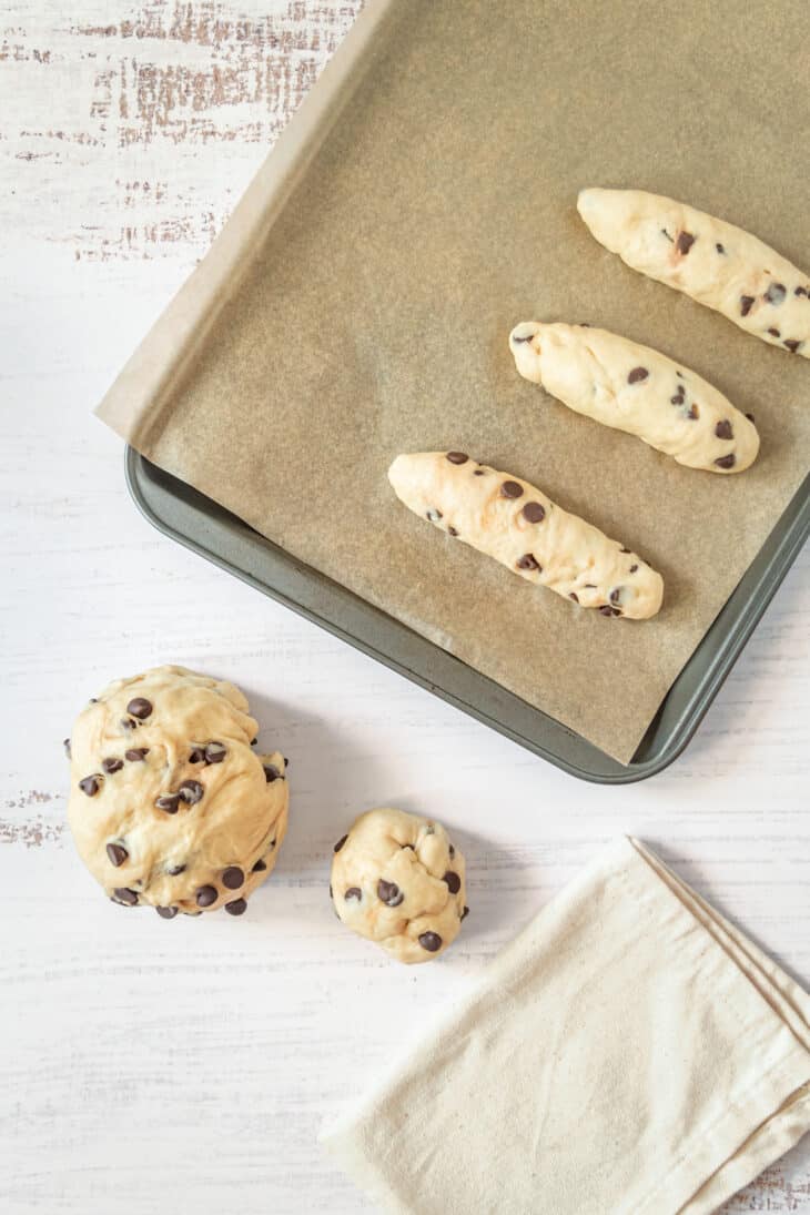 Chocolate chip vienna baguettes (also called "pains viennois", or "viennoises aux pépites de chocolat") are an easy French breakfast treat.