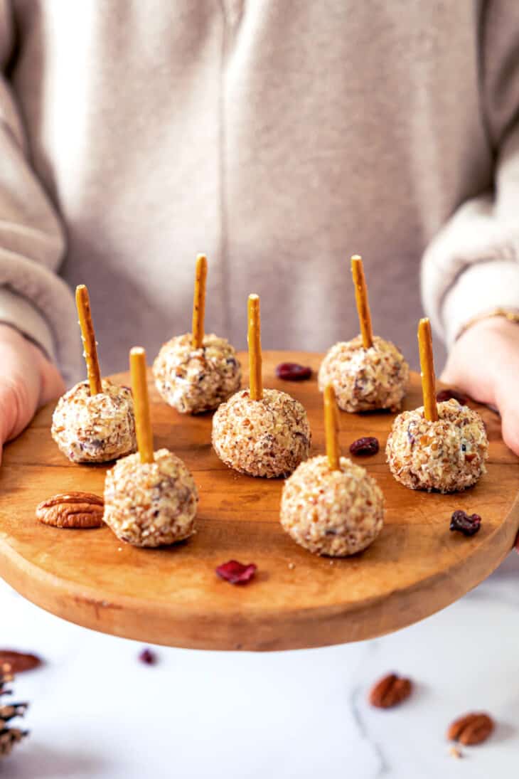 These festive cranberry pecan cheese balls are the perfect bite-sized appetizer for any gathering party during the holiday season.