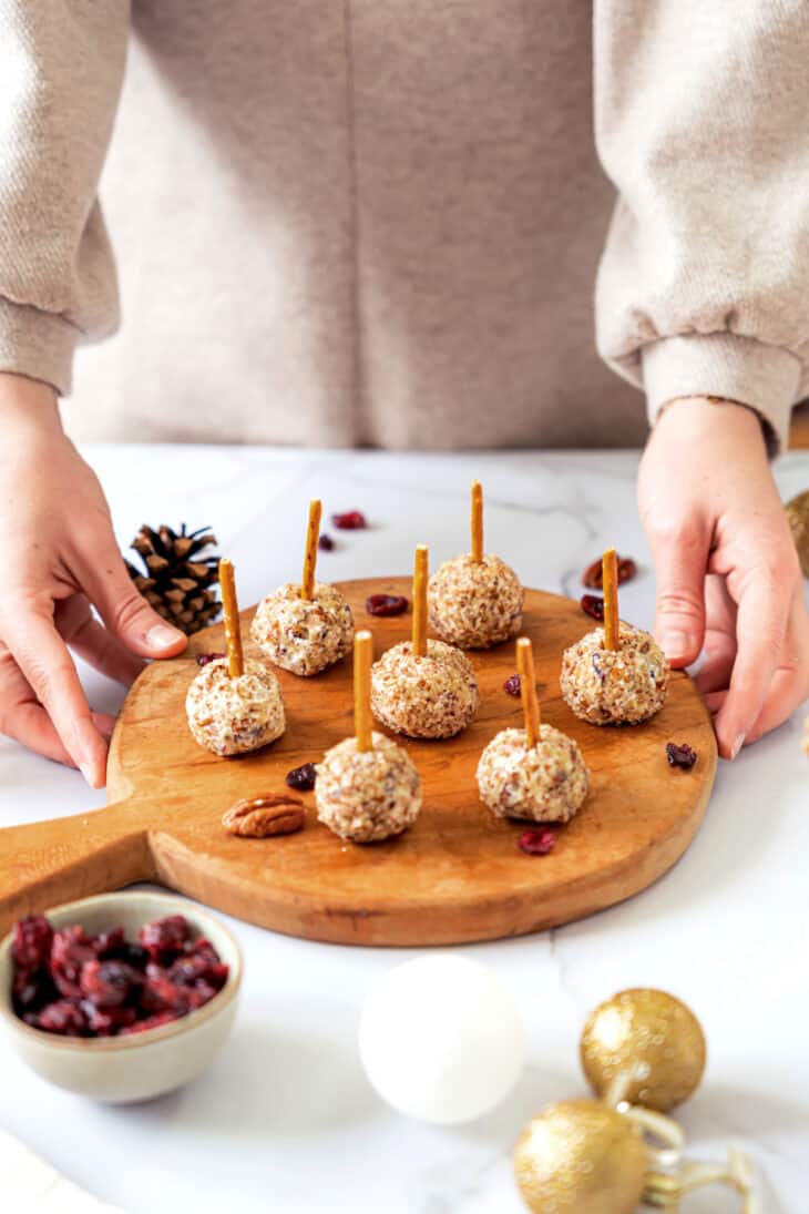 These festive cranberry pecan cheese balls are the perfect bite-sized appetizer for any gathering party during the holiday season.