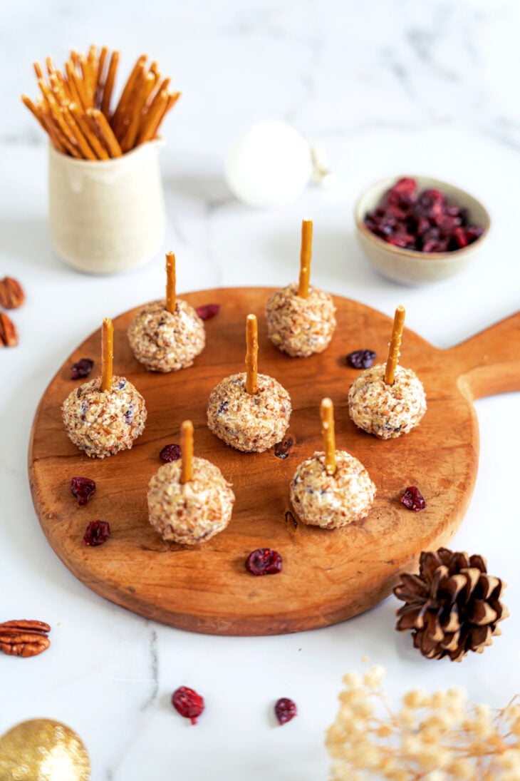 These festive cranberry pecan cheese balls are the perfect bite-sized appetizer for any gathering party during the holiday season.