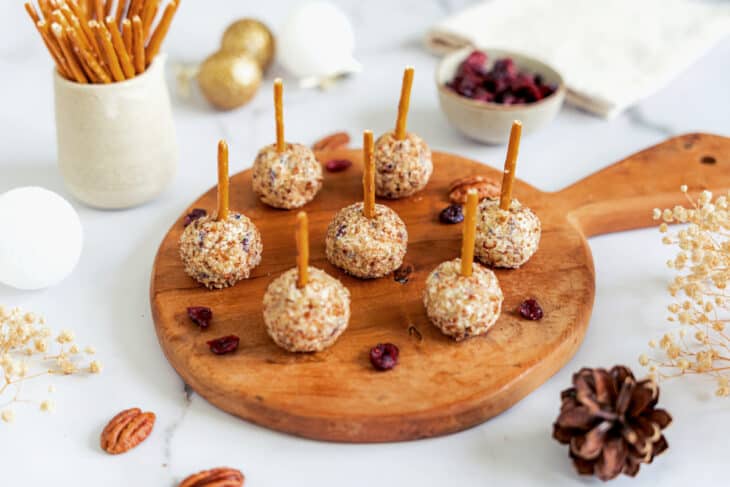 These festive cranberry pecan cheese balls are the perfect bite-sized appetizer for any gathering party during the holiday season.