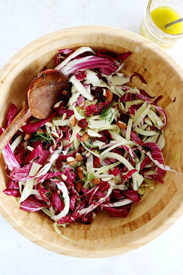 This radicchio cabbage salad with white bean hummus is a delicious winter salad, loaded with citrus flavors. Both vegan and gluten-free.