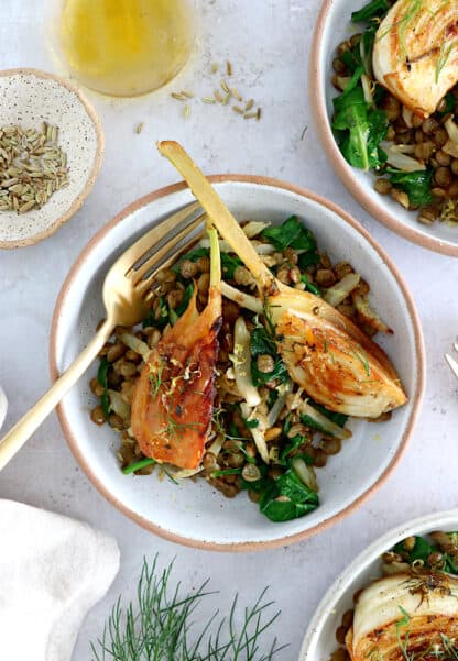 Braised fennel with Puys lentils is a simple vegan dish, healthy, elegant and subtle in flavors.