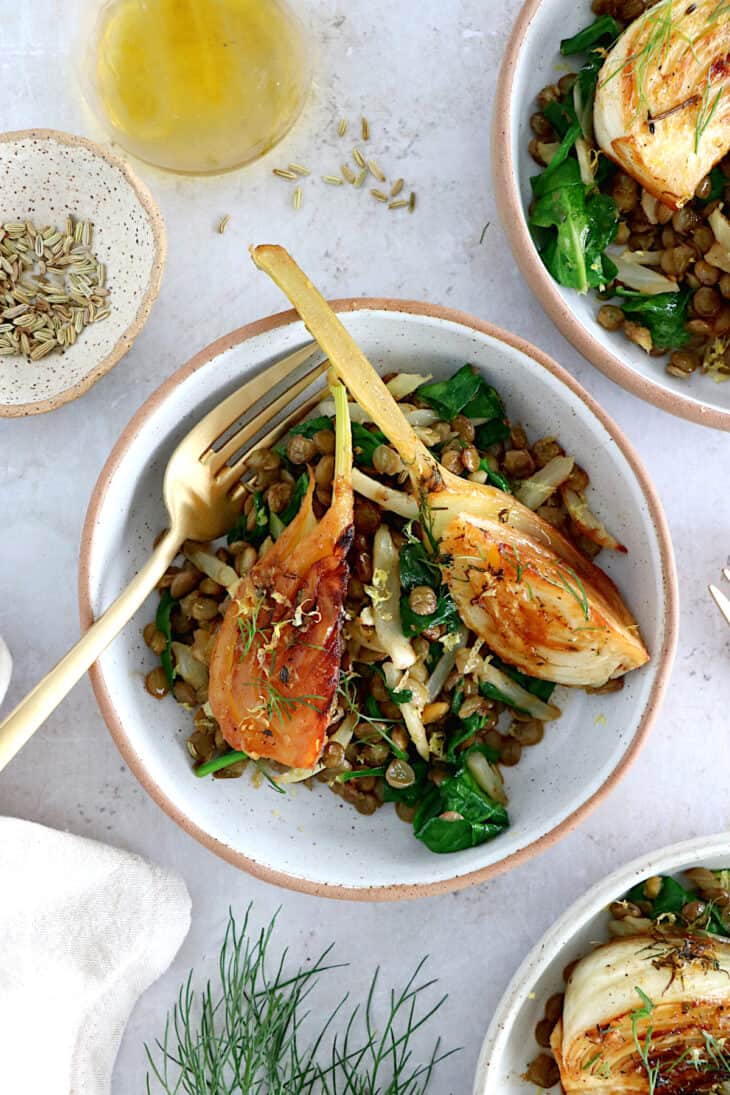 Braised fennel with Puys lentils is a simple vegan dish, healthy, elegant and subtle in flavors.