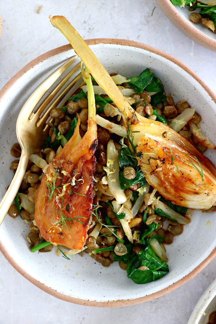Braised fennel with Puys lentils is a simple vegan dish, healthy, elegant and subtle in flavors.