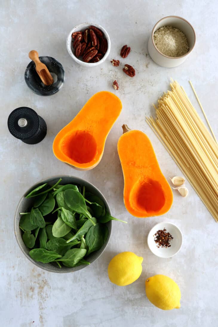 Up your pasta by making this lemony winter squash pasta with halloumi, baby spinach, and a crispy pecan-breadcrumb.